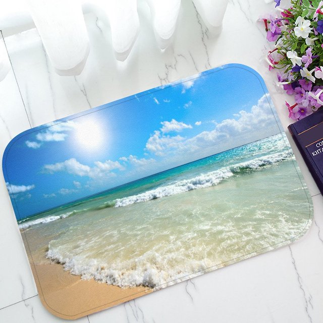 ABPHQTO Summer Beach Blue Sea Palm Tree Sunshine Felpudo antideslizante Interior / Exterior / Baño Felpudo 40x60 cm