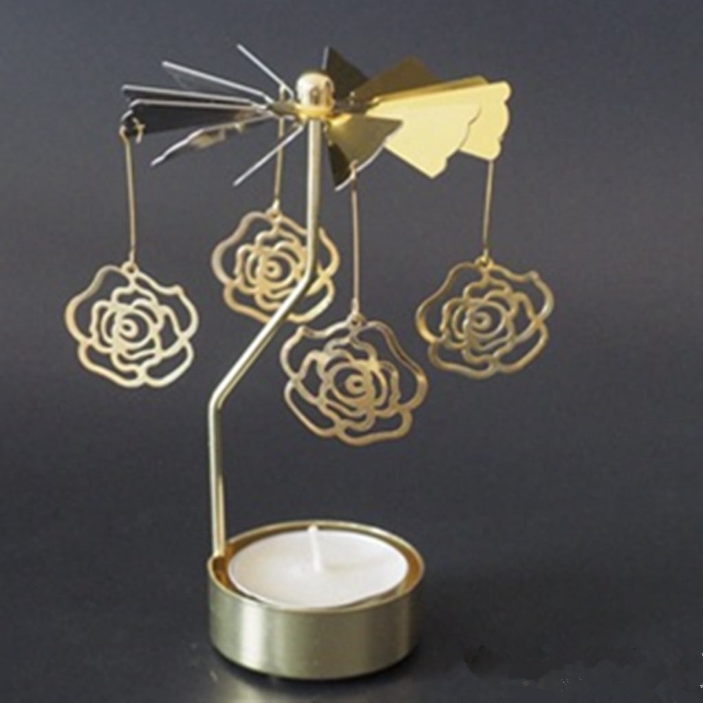 Fogun Rotary Spinning Tealight Candle Metal Tea Light Holder Carousel Home Decor Gifts