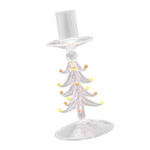 Artisanal Borosilicate Christmas Tree Flame Holder - Handblown Glass Design, Stable Base for Narrow Waxlights, Holiday Tabletop Décor