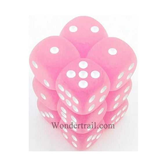 Pink Frosted Dice with White Pips D6 16mm (5/8in) Pack of 12 Chessex