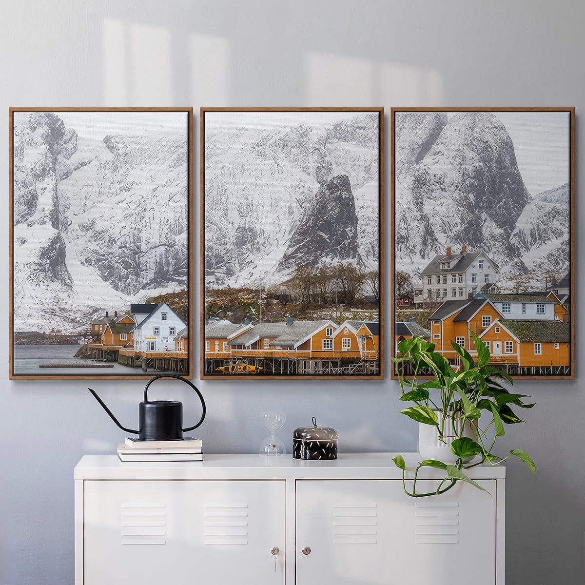 The Yellow Village II Framed Premium Gallery Wrapped Canvas - 41 x 27 - Rosewood Frame