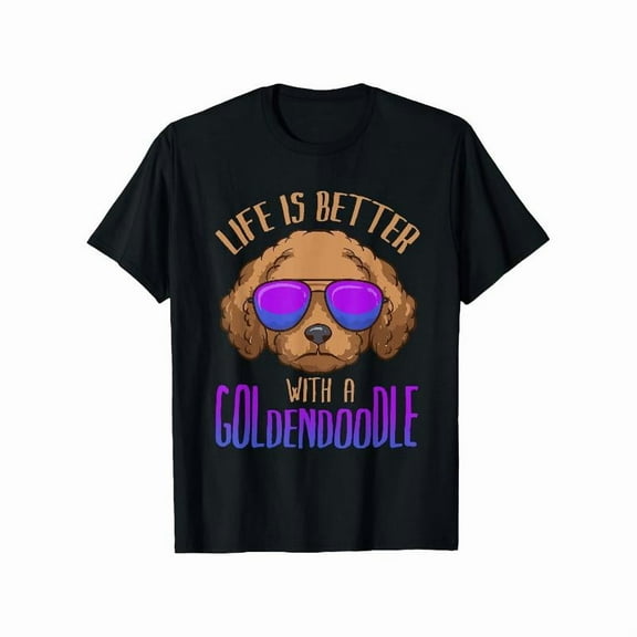 Casual Graphic Tee,Tops Has"Life Is Better With A Golden Doodle"Text With A Cool Dog Pattern,Round Neck Regular Fit T-shirts, Size(S-5XL)