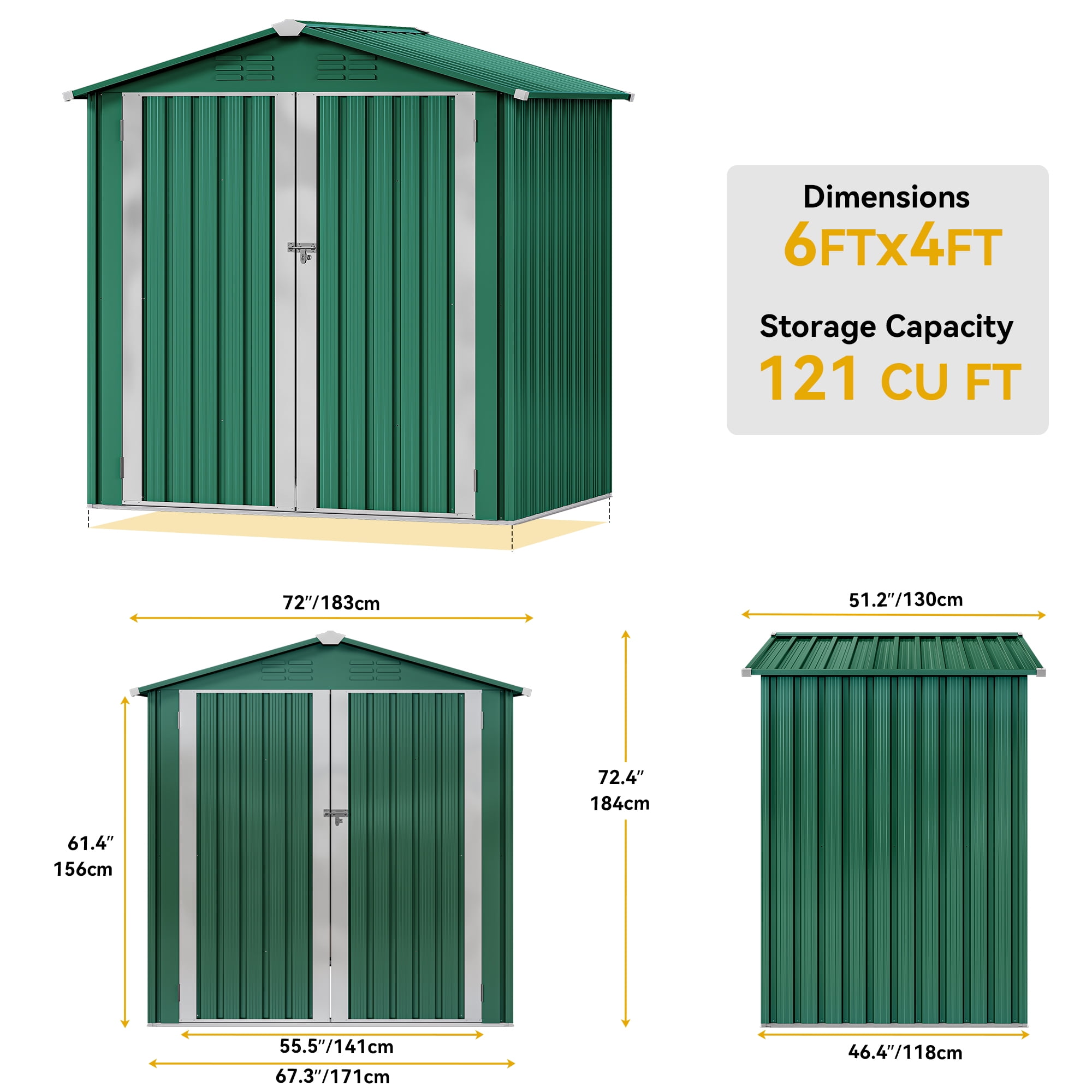 Uforic Multifunctional Metal Storage Sheds, 3.74 x 67.30 x 24.01 inches, Green