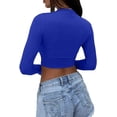 thumbnail image 2 of Women's Sexy Long Sleeve Crop Top 2023 Crew Neck Basic Fitted Tight Cropped T Shirts, 2 of 4