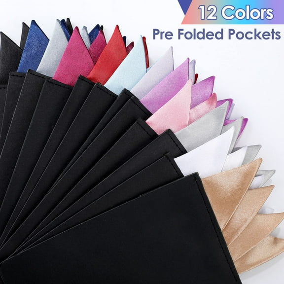 12 Pcs Pocket Squares for Men Prefolded Suit Pocket Squares on Card Masculine Polyester Handkerchief Suit Accessories