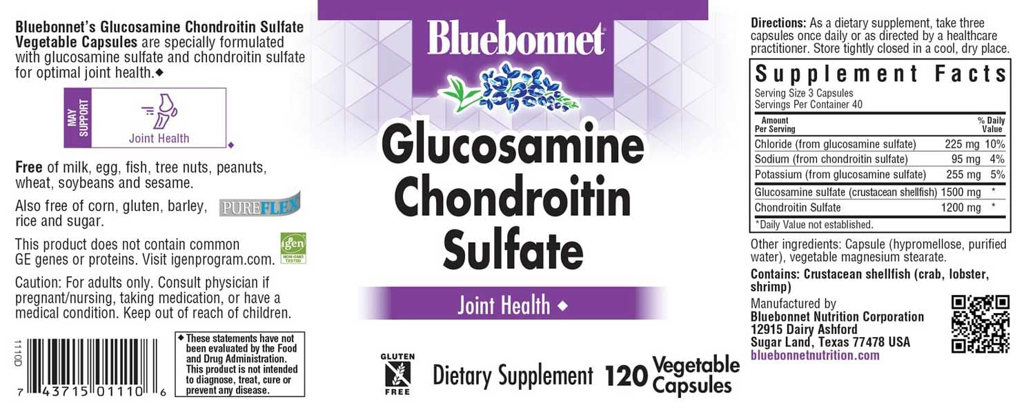 Bluebonnet Nutrition Glucosamine Chondroitin Sulfate Supplement, 120 Count