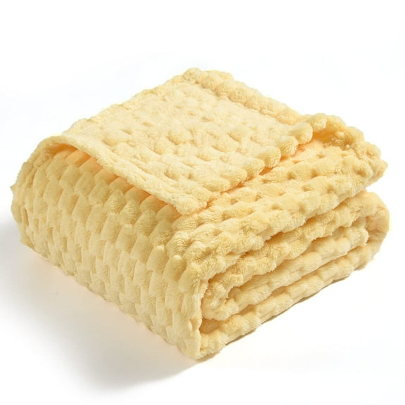 300GSM fleece throw blanket 50x70, super soft jacquard cozy for couch sofa bed chair, light yellow