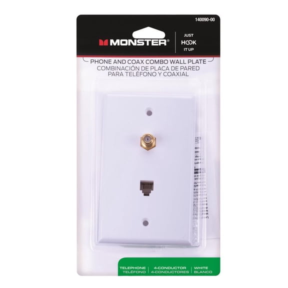 Phone/Coax Combo Wall Plate 4 Conductor White Carded Monster Cable Wall Plates