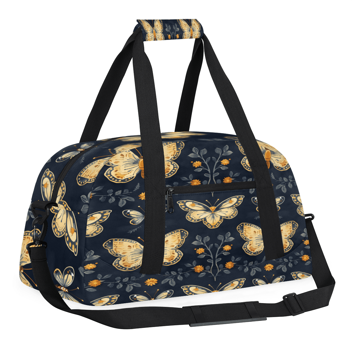 Herdesigns Floral Butterflies Sports Duffle Bag for Women & Men, Butterfly Gym Bag Dance Bag Overnight Bag Carry On Weekender Travel Bag