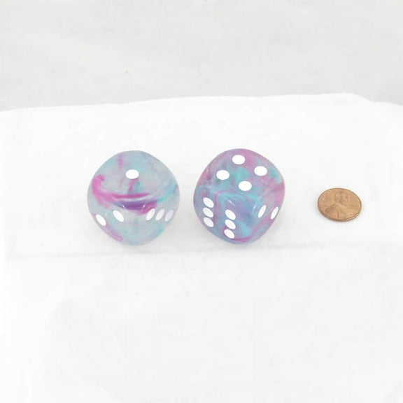 Wisteria Nebula Luminary Dice with White Pips D6 30mm (1.18in) Pack of 2 Wondertrail