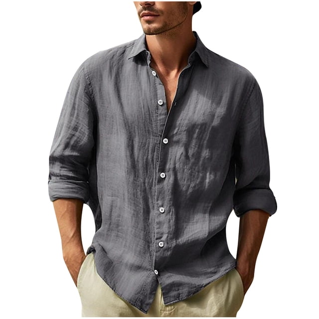 Chemises pour Hommes, Chemise Décontractée Unie à Manches Longues Col Rabattu