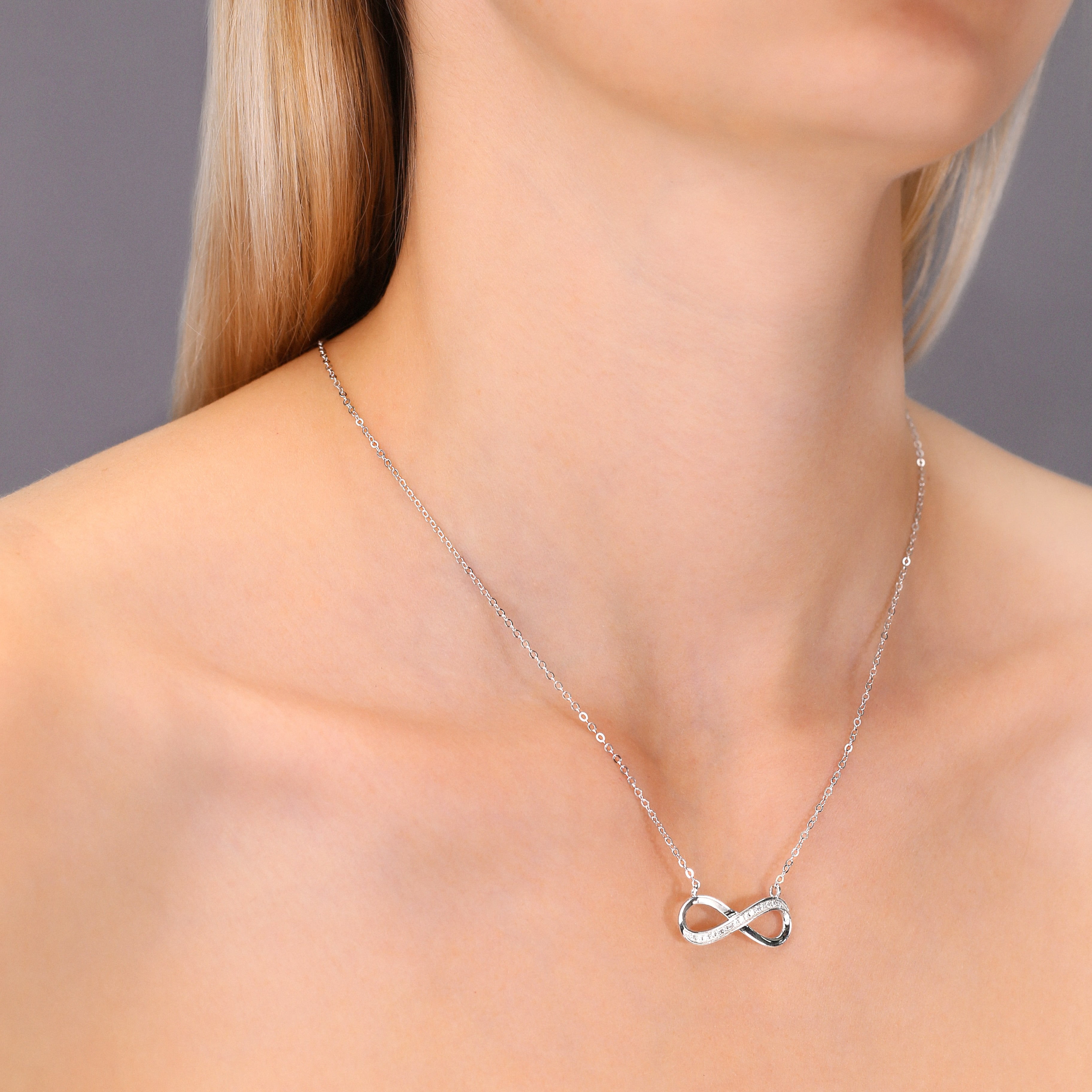 Tilo Jewelry Solid 925 Sterling Silver Infinity Pendant Necklace with Cubic Zirconia CZ Stones | Women & Unisex | Adjustable 16 Inch to 18 Inch Cable Chain