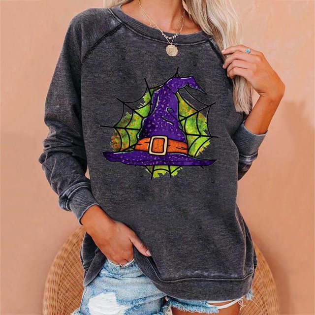 50 % de Rabais Liquidation Chandail Surdimensionné pour Femmes 2023 Manches Longues Décontractées Col Rond Hauts Blouse Ample Imprimé Halloween Graphique Chandail