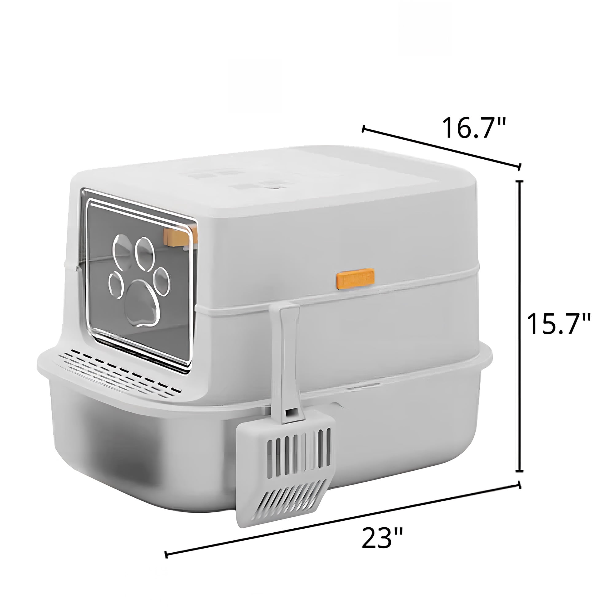 Furrbby Stainless Steel Sifting Litter Box with Lid for Big & Multi Cat, Easy Clean, with Scoop, Grey