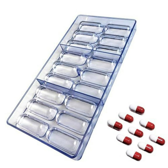 18-Cavity Oval Pill Shaped Chocolate Mold - Transparent Candy Maker for Kids' DIY Baking and Food Crafting - Silver