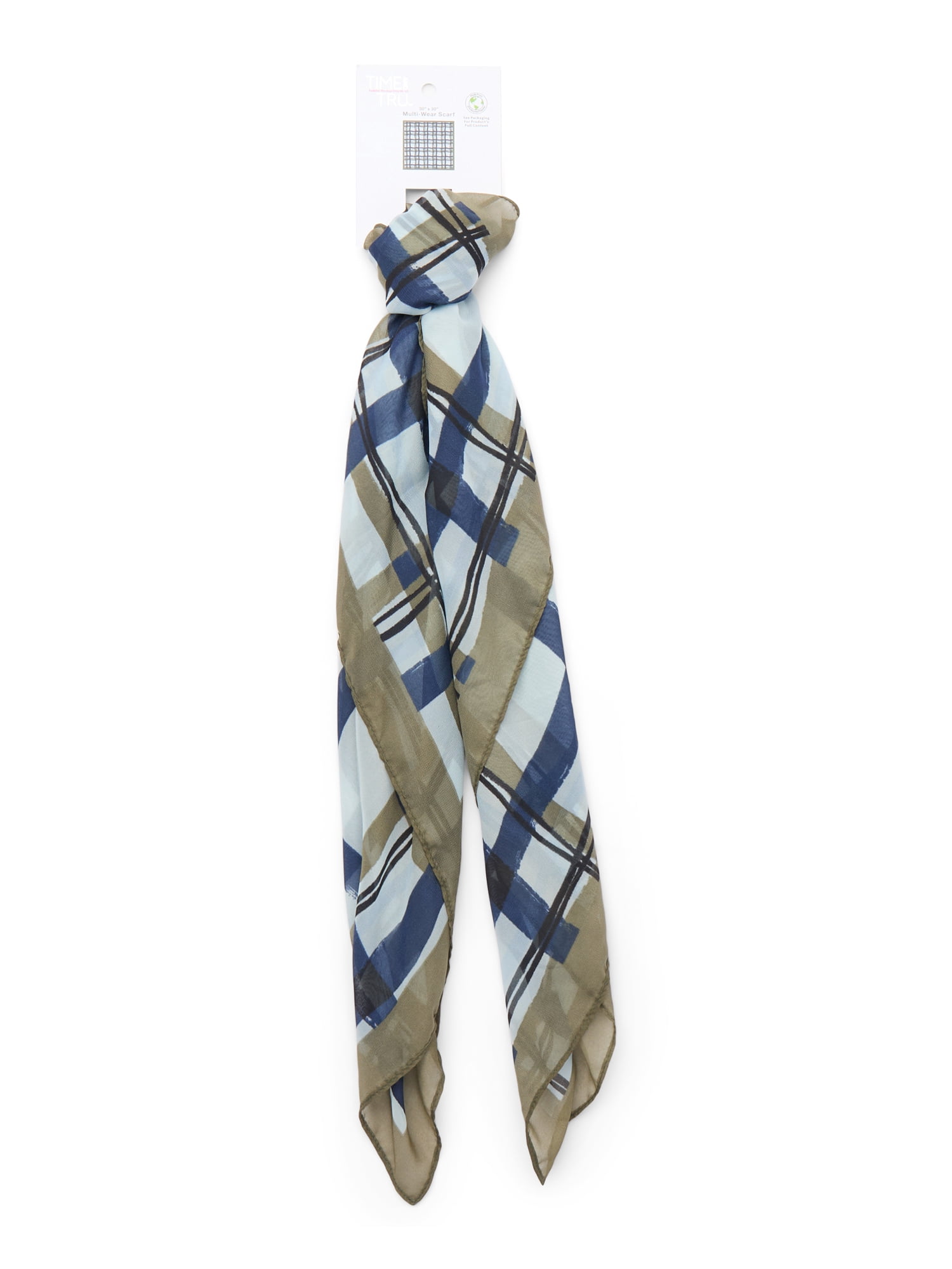 Time and Tru Women's 30 X 30 Printed Square Scarf, One Size, Green Ivy