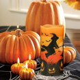 thumbnail image 3 of Halloween Flameless Flickering LED Candles with 6-Hour Timer, Battery Operated Wax Candles Assorted Decals Witch, Bats, Castle Set of 3 for Decoration, 3 of 5