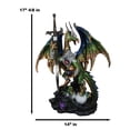 thumbnail image 3 of Large Green Jade Armored Dragon With Space Orb And Excalibur Sword Statue 16.5"H, 3 of 10