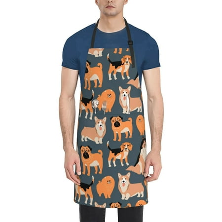 

Goofa Corgi Collie Pug Printed Waterproof Apron 33 Chef Aprons for Men Heavy Duty Chemical Work Apron Adjustable Bib Apron