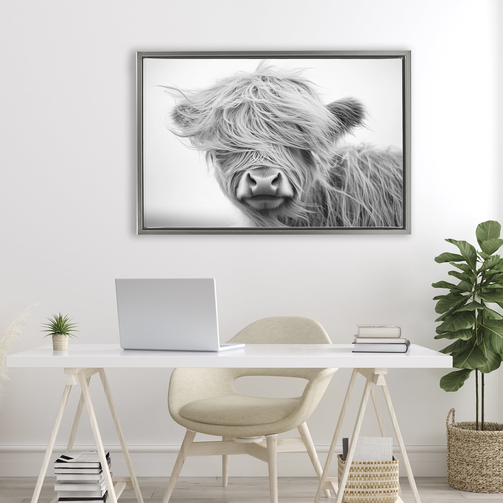Stupell Industries Easy Breezy Cattle Gray Framed Floater Canvas Wall Art, design by Tina LeCour
