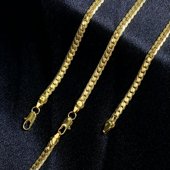 Fashion 18K Gold Plated Stainless Steel Flat Necklace Chain Women Men Jewelry