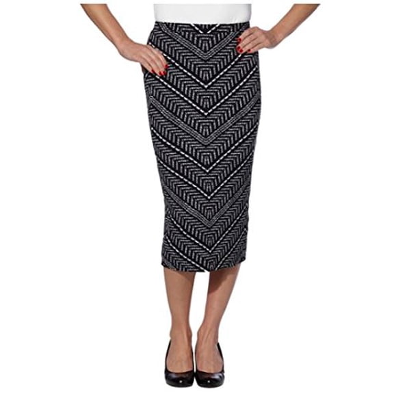 Matty M Ladies Midi Skirt Pull-on Style, Fully Lined, Knee Length (Medium, Black & White)