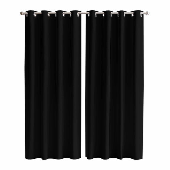 Pure Black Kitchen Curtains 84 Inch Length, Simple Solid Color Grommet Top Bedroom Living Room Curtains, Light Filtering Cafe Curtain Drapes 2 Panels Set 84''x84''