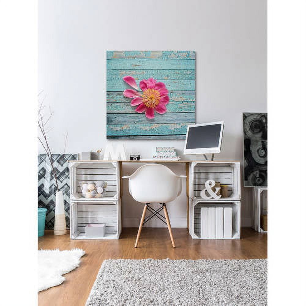 "Peony on Aqua" Painting Print on Wrapped Canvas