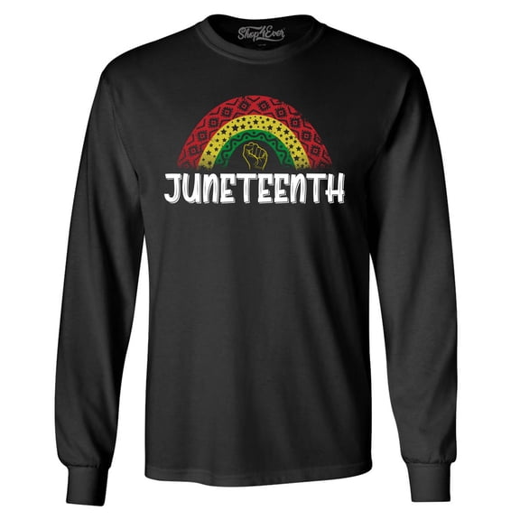 Shop4Ever Men's Juneteenth Rainbow June 19th 1865 Long Sleeve Shirt 2XL Black