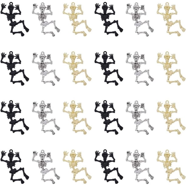 12 piezas de 3 colores de dijes aterradores para el cuerpo, colgantes de hueso negro, dorado y plateado, colgantes de aleación, accesorios de joyería para manualidades DIY. Agujero: 2 mm.