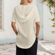 thumbnail image 3 of Sudadera con capucha de manga corta de punto liso para mujer: cuello en V, diseño con cordón y tejido transpirable para el verano, 3 of 6