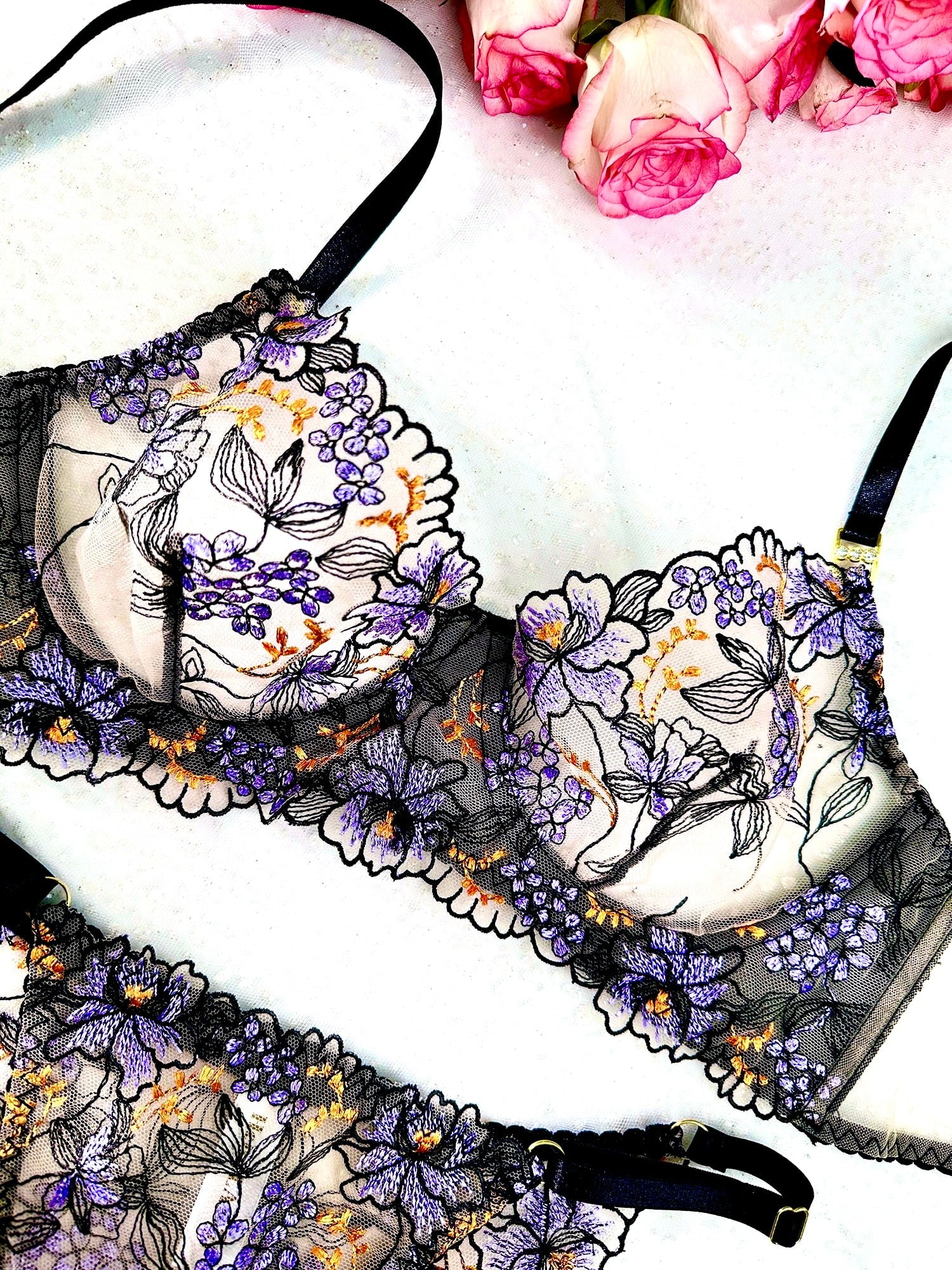 Elegant Noir Black Lace Lingerie Set (BLACK, 3XL)