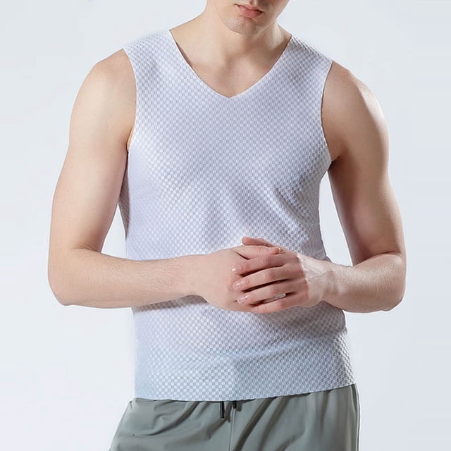 pstuiky Camisetas sin mangas para hombre, Camiseta deportiva informal de color liso para hombre, holgada, sin costuras, elástica, con cuello redondo Camisas de hombre xxxl