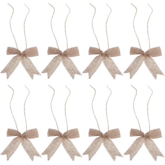20Pcs Mini Tan Gingham Burlap Ribbon Bows Christmas Premade Small Rustic Buffalo Plaid Check Ornament Decorative Bowknot Appliques Bulk
