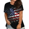 thumbnail image 2 of Brnmxoke American Flag Shirt Women Plus Size 4th of July Tee Shirt Oversized Trendy USA Stars Stripes T-Shirt Patriotic Summer Tunic Tops Black,XXXXXL, 2 of 6