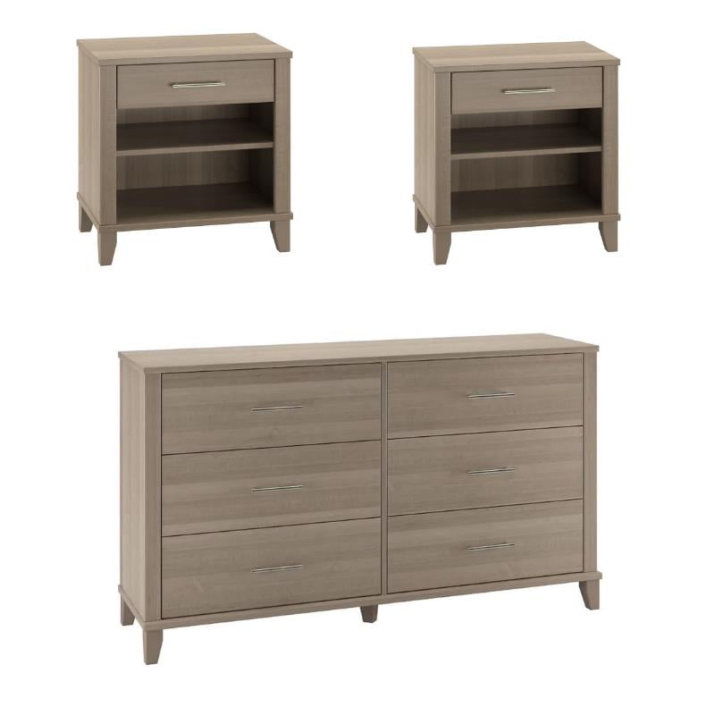 Somerset 3 Piece 6 Drawer Double Dresser And Nightstand Set In Ash