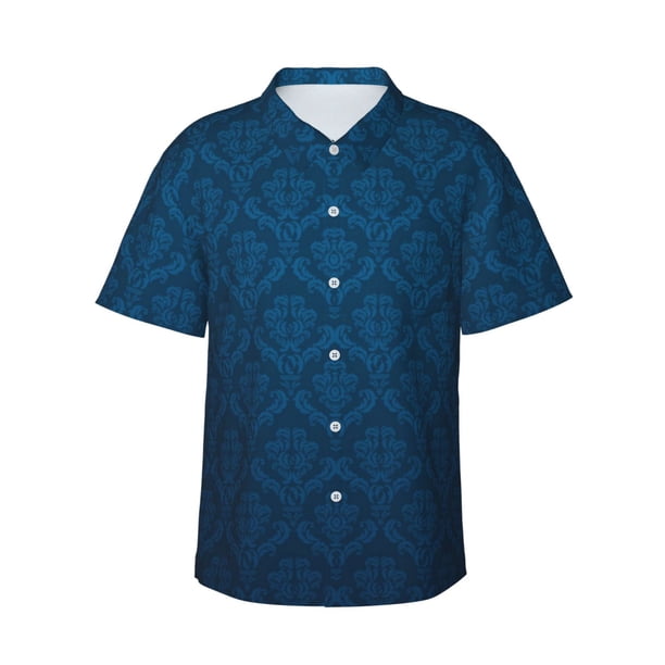 Balery Dark Blue Camisas hawaianas de manga corta para hombre, camisas playeras de corte holgado, camisas de vacaciones con botones,Medium