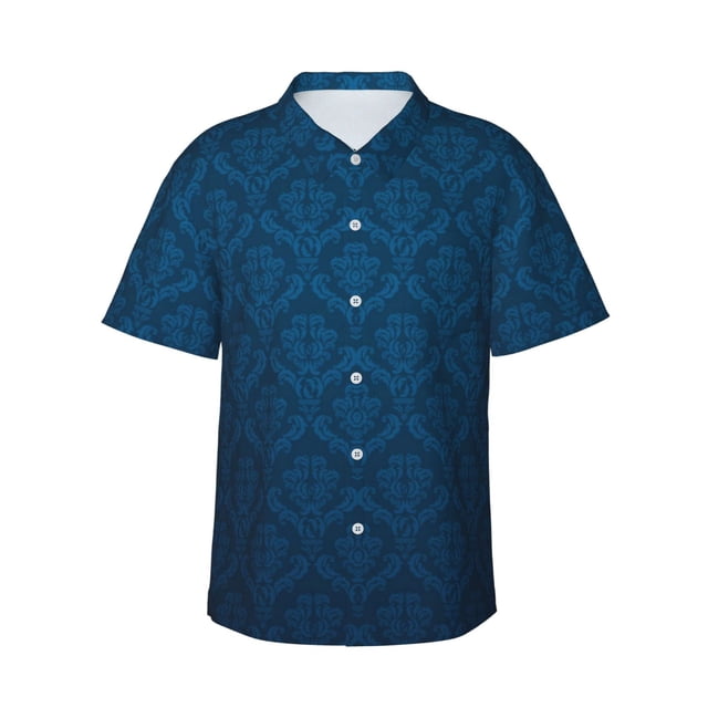 Balery Dark Blue Camisas hawaianas de manga corta para hombre, camisas playeras de corte holgado, camisas de vacaciones con botones,Medium