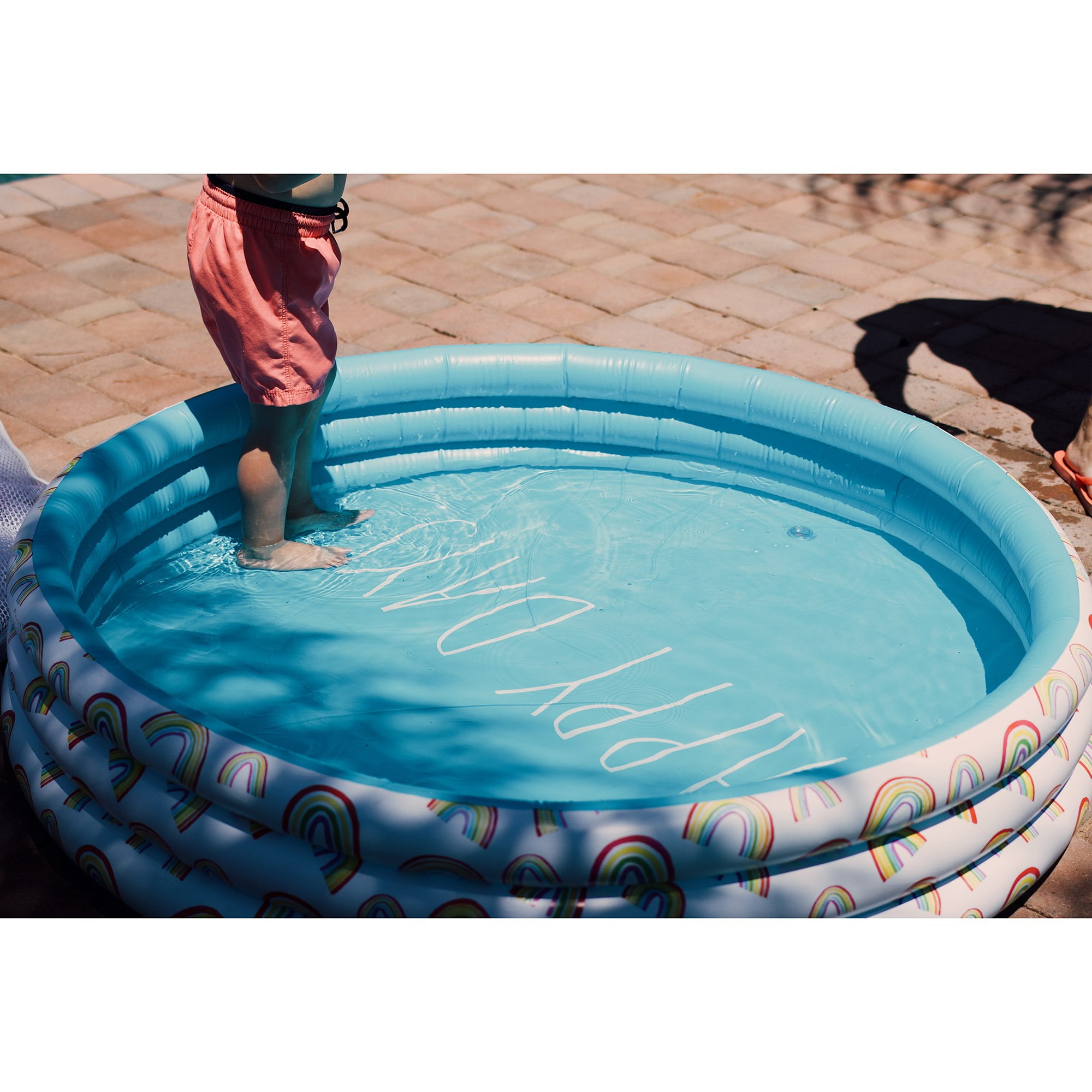 Rae Dunn: Happy Days Aqua Rainbow- 46" Mini Pool, CocoNut Float, Outdoor Inflatable Water Kiddie Pool, Kids Ages 5+