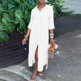thumbnail image 4 of OVINYER Dress Women Casual Long Sleeve V-Neck Slim Fit Fashion Button Up Sexy Linen Blend Long Dress Lightweight Soft Breathable, 4 of 6