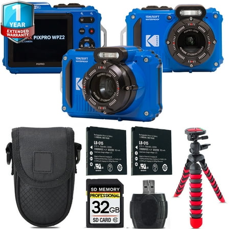 Kodak PIXPRO WPZ2 Digital Camera (Blue)   1 Yr Warranty  Tripod   Case -32GB Kit