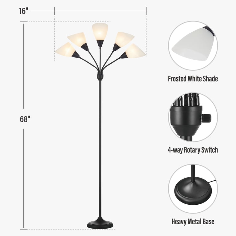 HonoDing 68-Inch 5-Light Adjustable Gooseneck Floor Lamp, Black photo 3