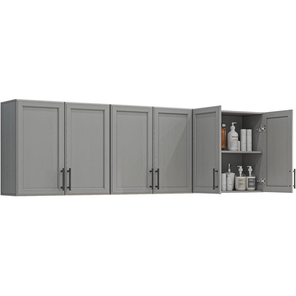 Wall Storage Cabinet - Kitchen Laundry Wall Amount Cabinet with Two Shaker Doors and Shelf, in Grey, 24'Wx3 Pcs