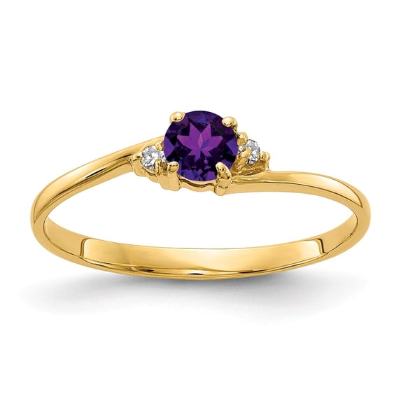Solid 14k Yellow Gold 4mm Amethyst Purple February Gemstone Diamond Engagement Ring Size 5 (.016 cttw.)