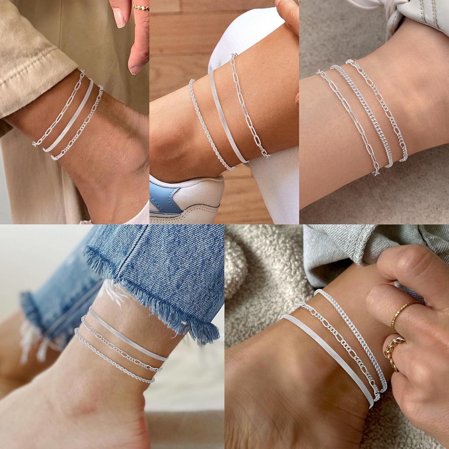 18K Gold/Sterling Silver Plated Anklet Bracelets for Women Waterproof Plus Size Cuban Link Chain Ankle Bracelet for Large Ankle 9-12inch