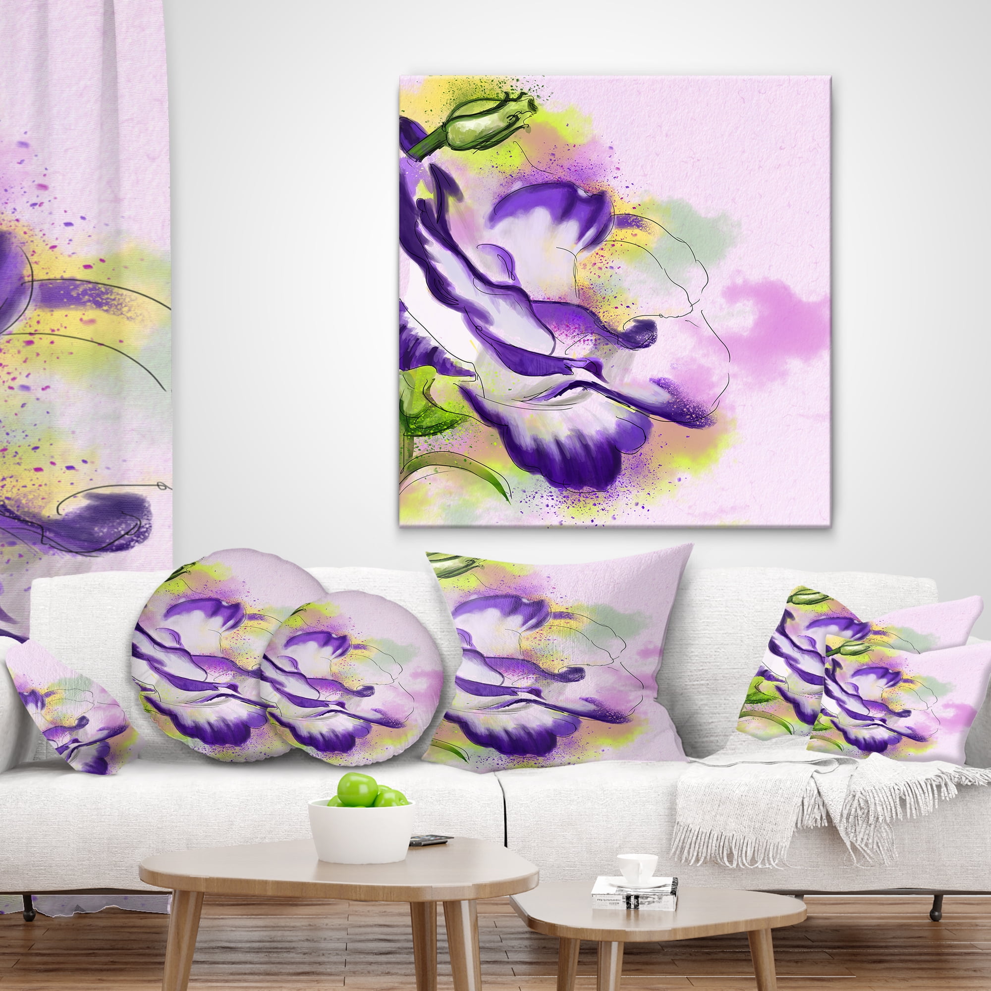 Designart Abstract Blue Flower Watercolor - Floral Throw Pillow - 12x20