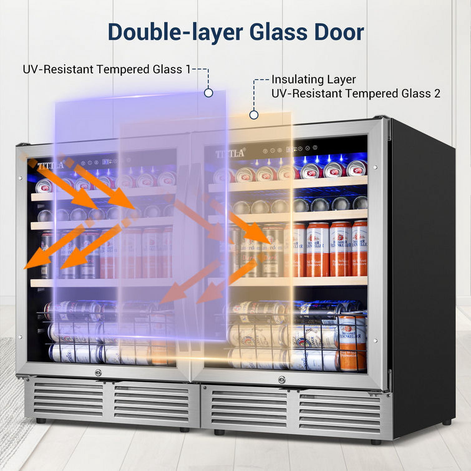 Tittla Beverage Refrigerator,300 Can 48"Beverage Fridge Freestanding/Built-in Reversible Door Hinge Beverage Cooler(2 Pcs)