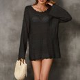 thumbnail image 5 of Lenpel Women's Crochet Knit Sweaters Long Sleeve Scoop Neck Hollow out Casual Pullover Tunic Tops Beach Cover Ups(Black,X-Large), 5 of 7
