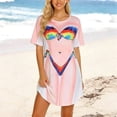 thumbnail image 2 of TIHLMK Women's Bikini Cover Up Dresses Cute Bikini Print Short Sleeve Crew Neck Beach Swimsuit Cover Up, Casual Bathingsuit Shirt Dresses, 2 of 5