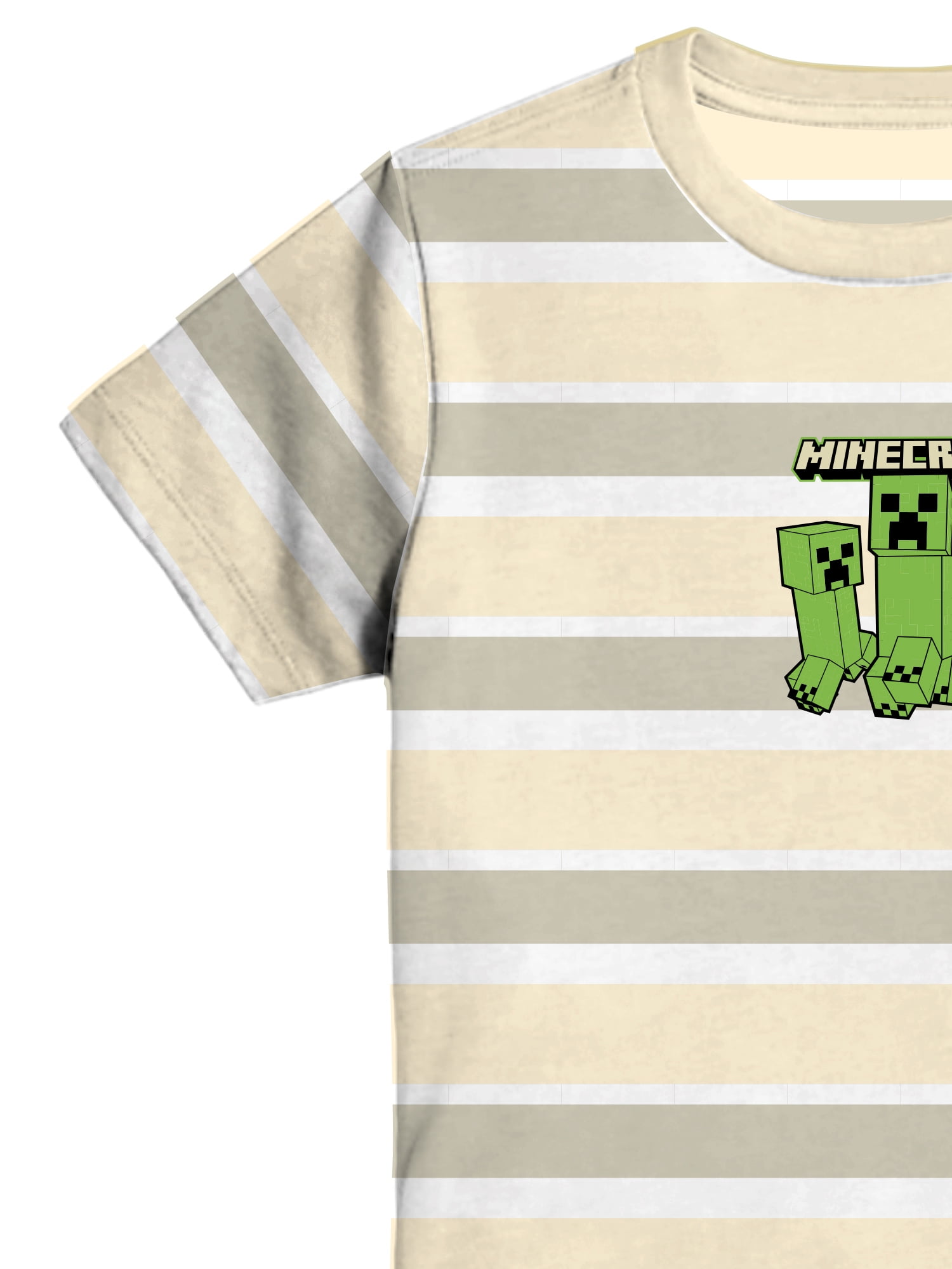 Minecraft Creepers, Boys Graphic Crew Neck Short Sleeve Embroidered Striped Tee, Sizes 4-18